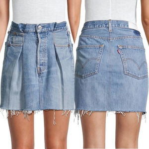 RE/DONE Attico Sculptural Folds Denim Skirt in Indigo‎ Blue Size US 26